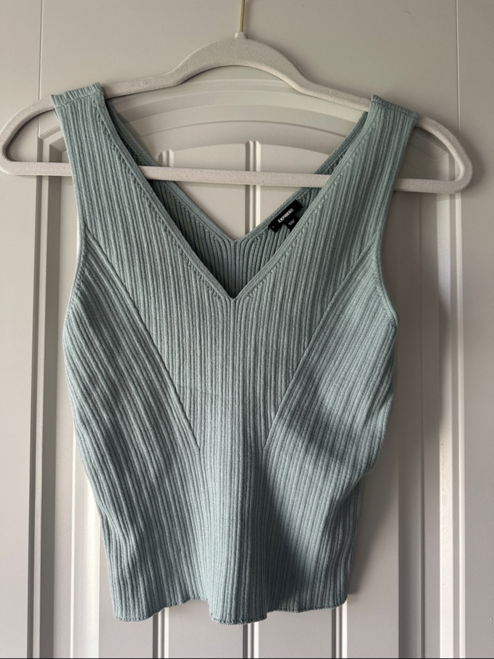 Light Sage Ribbed V-Neck Sweater Tank Express